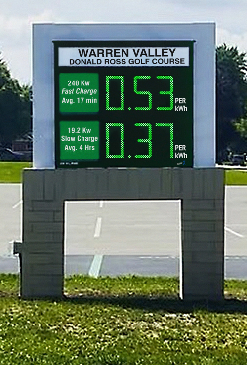 EV charging sign at Donald Ross Golf Course in Warren Valley, MI